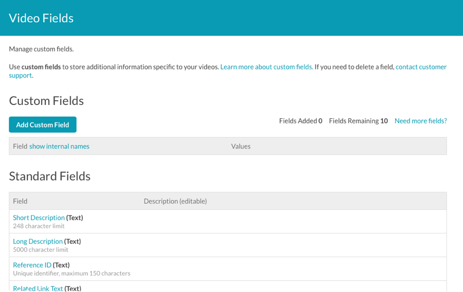 Video Fields page
